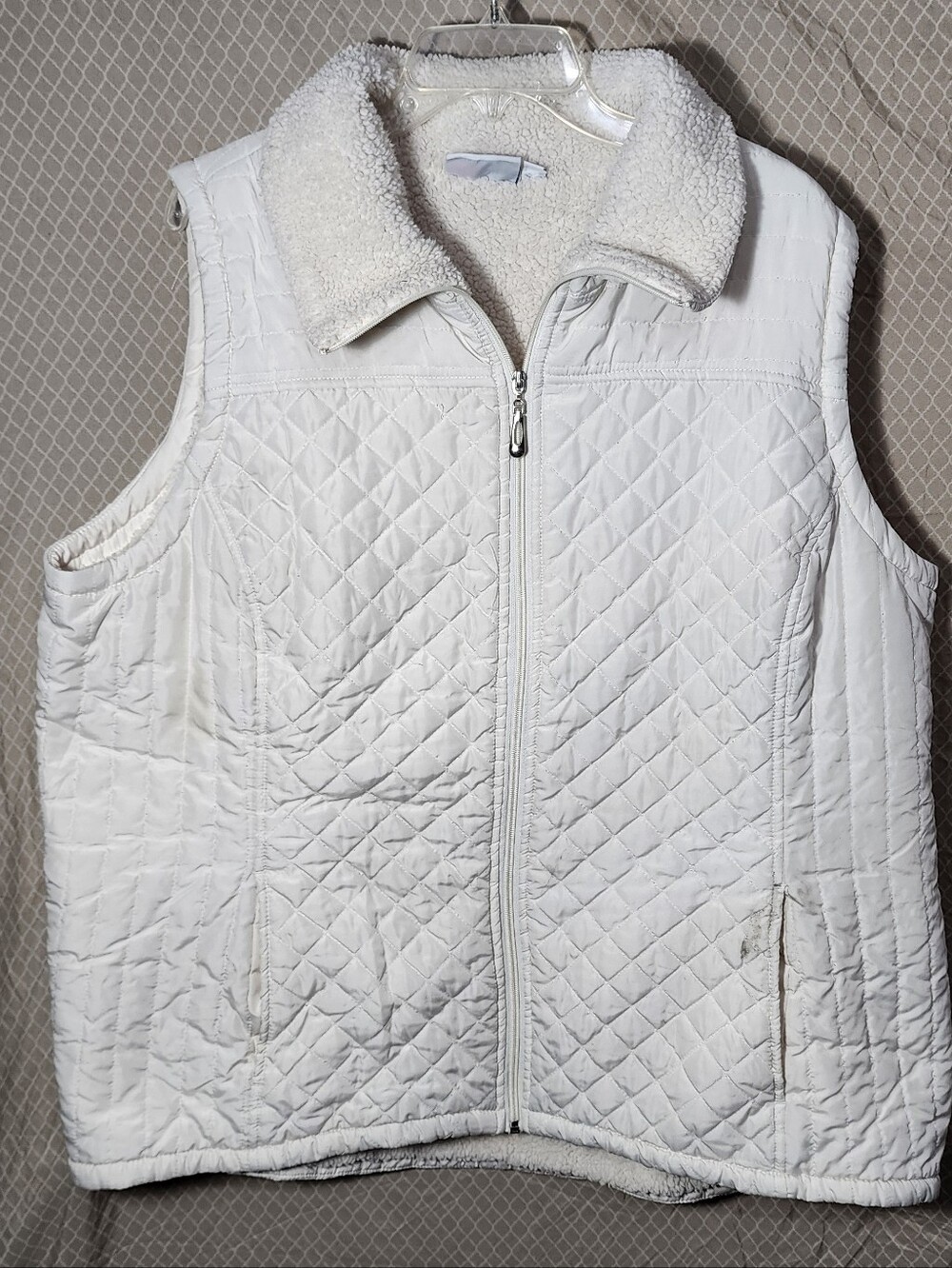 Denim & Company Cream Quilted Sherpa Lined Vest Women's 2xl Used